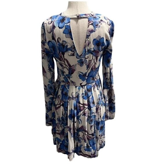 Free People Floral Print Long Sleeve Mini Dress Keyhole Front AND Back Small - Picture 2 of 10